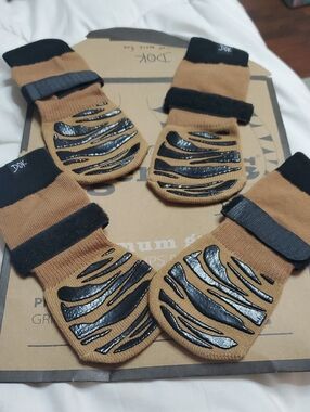 Dog Non-Slip Recovery Socks in Tan & Black - Secure Velcro Straps